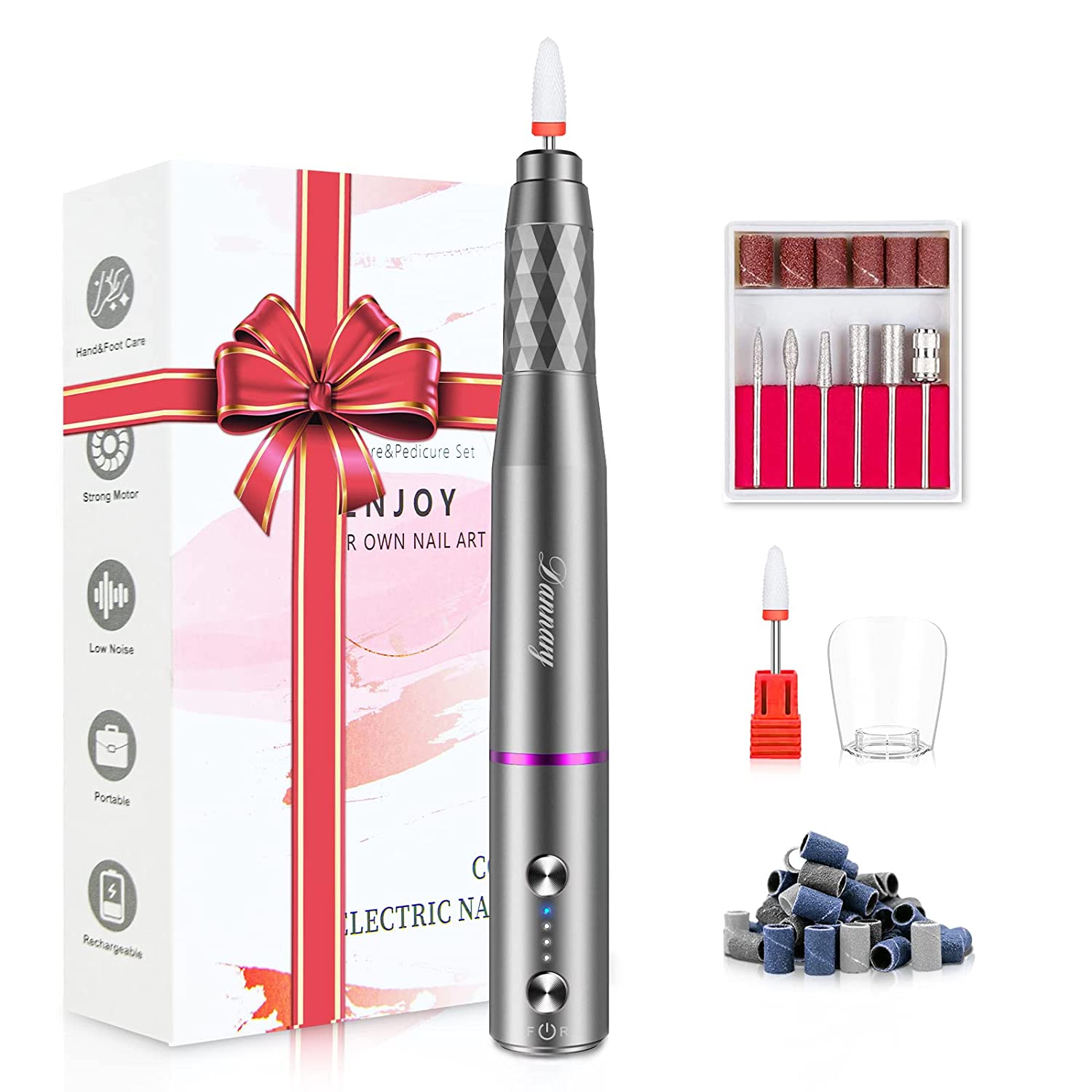 230816065620876_1 Electric Nail Drill Machine Professional,Cordless Electric Nail File for Acrylic Gel Nails,Efile Manicure and Pedicure Kit for Grinding Polishing Trimming(Gray) - Image 1